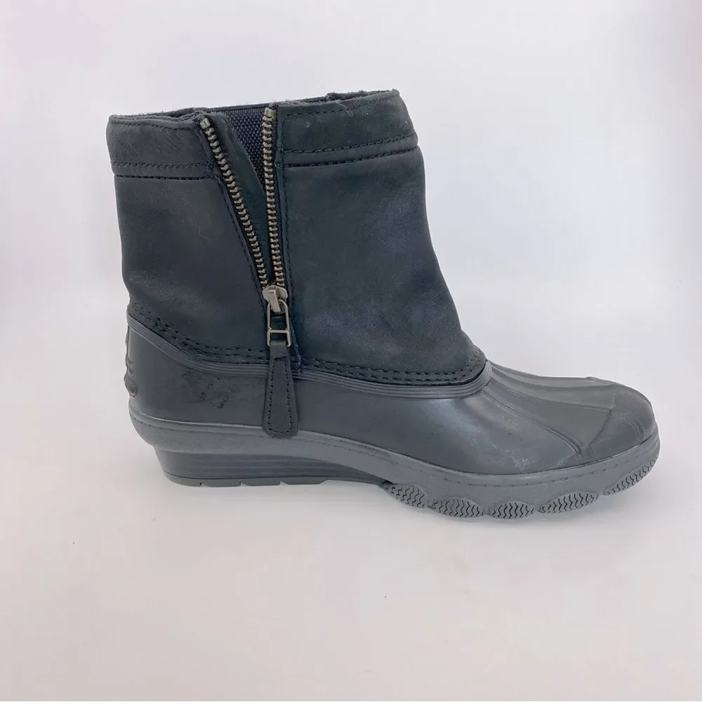 Sperry Saltwater Wedge Black Leather Quarter Duck Boots Color Black SZ 7 - Picture 7 of 12